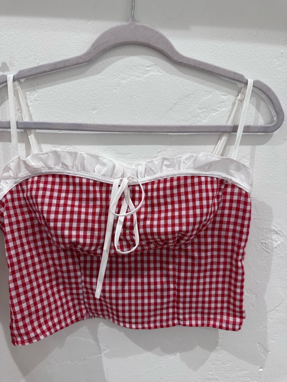 Amazon Red and White Gingham Ruffle Crop Top - Picture 3 of 3